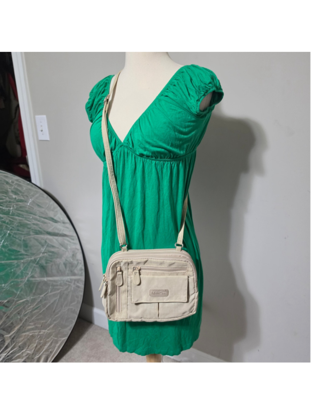 MultiSac Beige Nylon Multi-Pocket Crossbody Bag